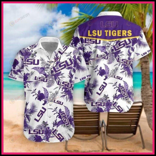 LSU Tigers Purple White Short Sleeve Curved Hawaiian Shirt