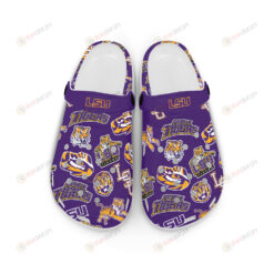 LSU Tigers Signature Team Logo Pattern Crocband Clog Comfortable Water Shoes - Purple/Yellow