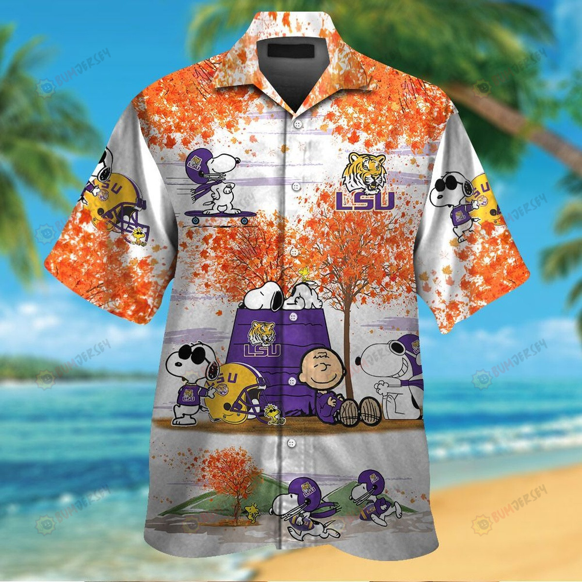 LSU Tigers Snoopy Short Sleeve Button Up Summer 3D Printed Hawaiian Shirt