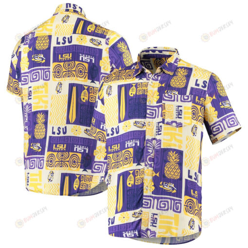 LSU Tigers Yellow Tiki Button-Up Hawaiian T-Shirt