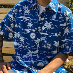 La Dodgers Hawaiian Shirt In Blue White Pattern