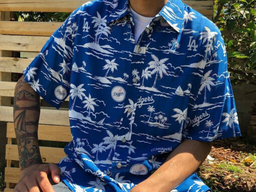 La Dodgers Hawaiian Shirt In Blue White Pattern