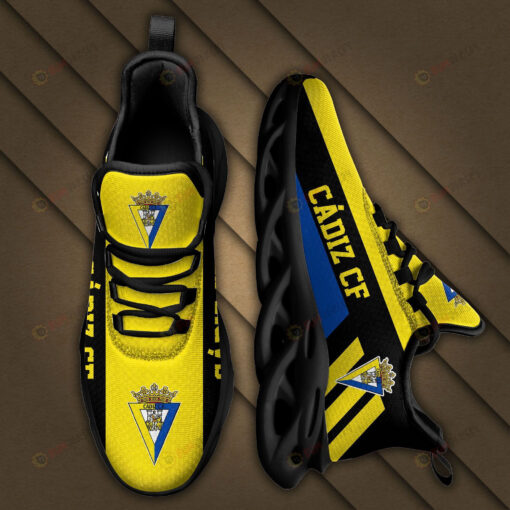 La Liga Cadiz CF Logo Black Stripe Pattern 3D Max Soul Sneaker Shoes In Yellow