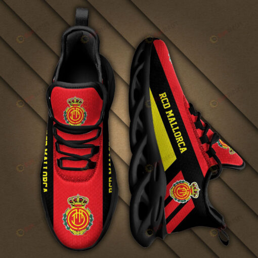 La Liga RCD Mallorca Logo Black Yellow Stripe Pattern 3D Max Soul Sneaker Shoes In Red