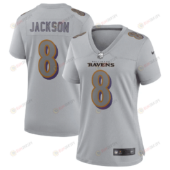 Lamar Jackson Baltimore Ravens Women's Atmosphere Fashion Game Jersey - Gray