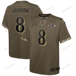 Lamar Jackson Baltimore Ravens Youth 2022 Salute To Service Player Limited Jersey - Olive