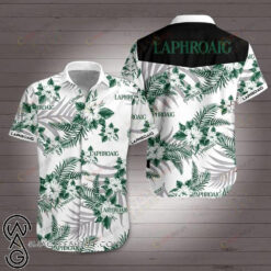 Laphroaig Palm Leave Curved Hawaiian Shirt In White Green