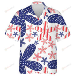 Large Flower Filled Stripes And Stars 4th July Pattern Hawaiian Shirt