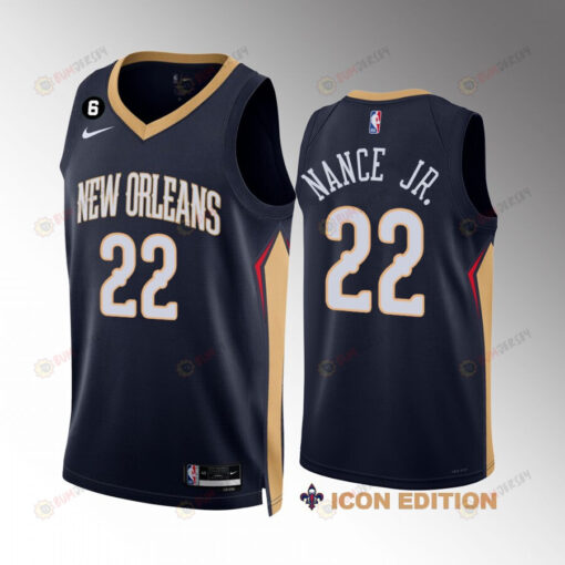 Larry Nance Jr. 22 New Orleans Pelicans Navy Jersey 2022-23 Icon Edition NO.6 Patch