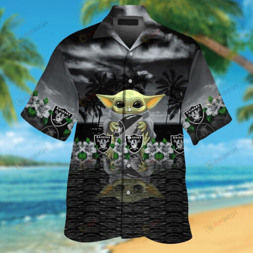 Las Vegas Raiders And Baby Yoda Short Sleeve Button Up 3D Printed Hawaiian Shirt