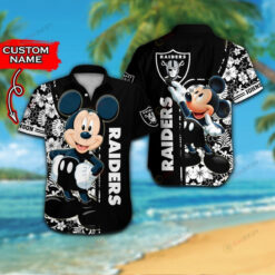 Las Vegas Raiders And Mickey Mouse Custom Name Short Sleeve Button Up 3D Printed Hawaiian Shirt