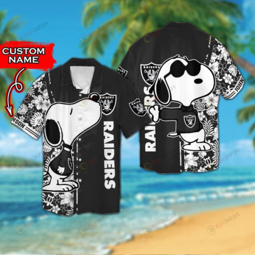 Las Vegas Raiders And Snoopy Custom Name Short Sleeve Button Up 3D Printed Hawaiian Shirt