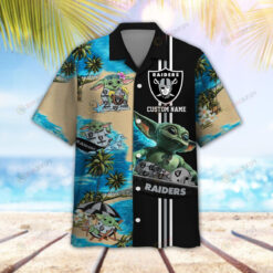 Las Vegas Raiders Baby Yoda Custom Name Short Sleeve Button Up Tropical 3D Printed Hawaiian Shirt