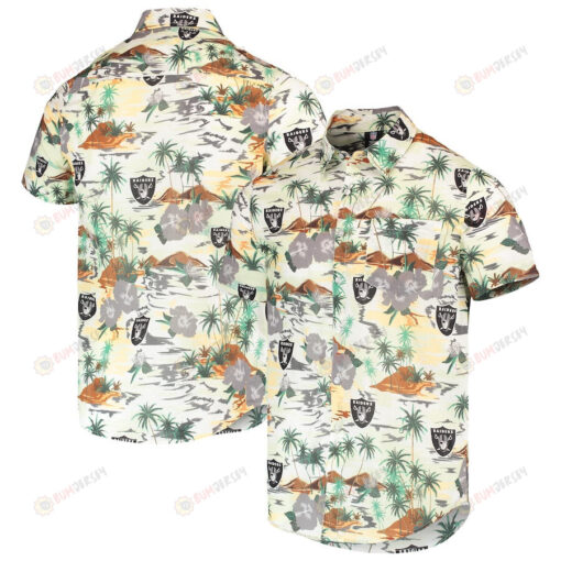 Las Vegas Raiders Cream Paradise Floral Button-Up Hawaiian Shirt