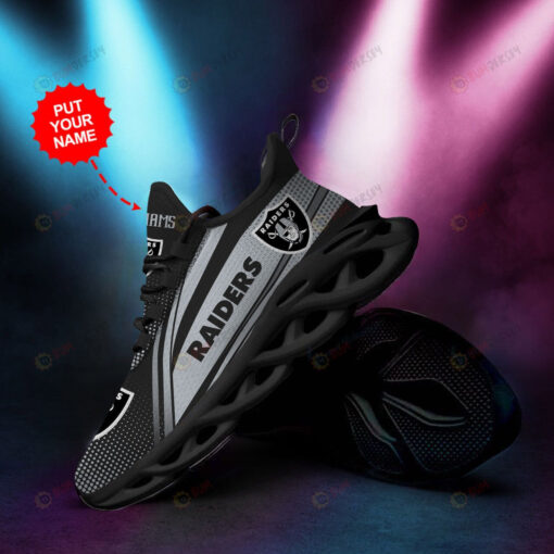 Las Vegas Raiders Custom Name 3D Max Soul Sneaker Shoes In Black Gray