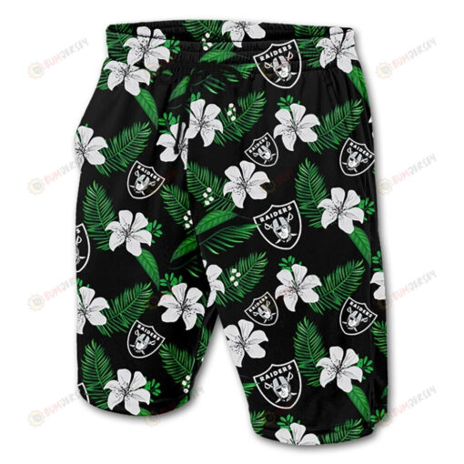 Las Vegas Raiders Leaf & Floral Pattern Hawaiian Summer Shorts Men Shorts In Black - Print Shorts