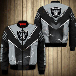 Las Vegas Raiders Lightning Pattern Bomber Jacket - Black/ Grey