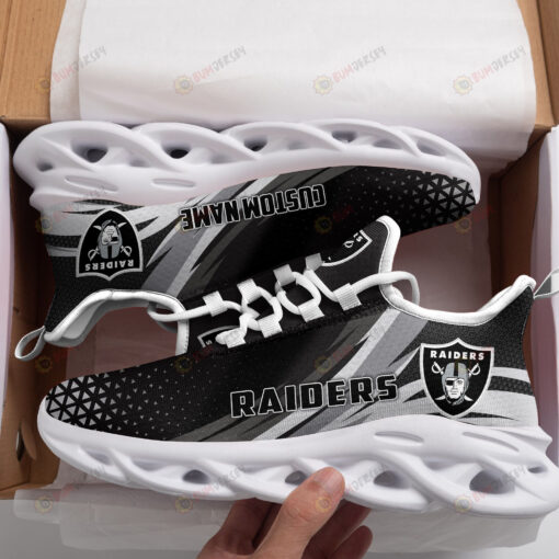 Las Vegas Raiders Logo Custom Name Pattern 3D Max Soul Sneaker Shoes In Black