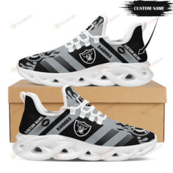 Las Vegas Raiders Logo Custom Name Pattern 3D Max Soul Sneaker Shoes In Gray And Black