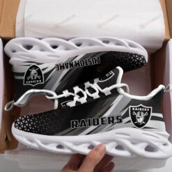 Las Vegas Raiders Logo Custom Name Pattern In Gray And Black 3D Max Soul Sneaker Shoes