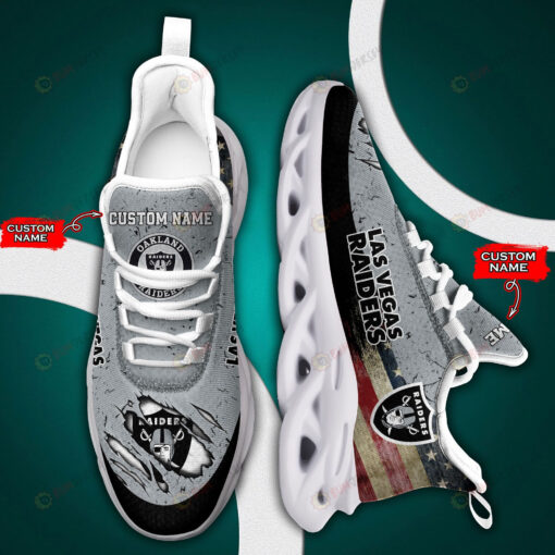 Las Vegas Raiders Logo Flag Pattern Custom Name 3D Max Soul Sneaker Shoes