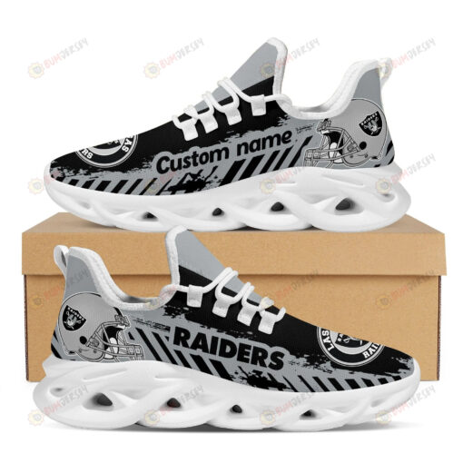 Las Vegas Raiders Logo Helmet And Stripe Pattern Custom Name 3D Max Soul Sneaker Shoes