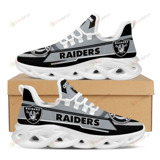 Las Vegas Raiders Logo Pattern Custom Name 3D Max Soul Sneaker Shoes In Black Gray