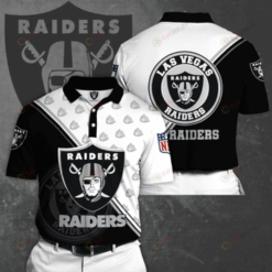 Las Vegas Raiders Printed Logo Pattern Curved Hawaiian Shirt In White & Black