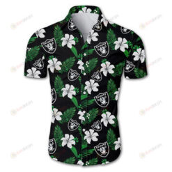 Las vegas raiders Leaf & Flower Pattern Curved Hawaiian Shirt In Black & Green