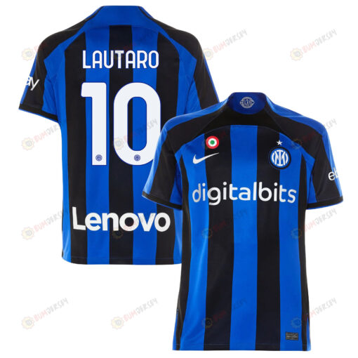 Lautaro Mart?nez 10 Inter Milan 2022/23 Home Men Jersey - Black/Blue Stripes