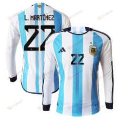 Lautaro Mart?nez 22 Argentina 2022-23 Home Men Long Sleeve Jersey National Team World Cup Qatar
