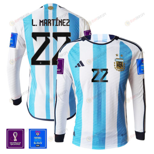 Lautaro Mart?nez 22 Argentina 2022-23 Home Men Long Sleeve Jersey National Team World Cup Qatar