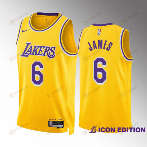 LeBron James 6 2022-23 Los Angeles Lakers Gold Icon Edition Jersey Swingman