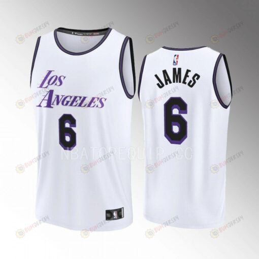 LeBron James 6 Lakers White Jersey Fast Break Fastbreak 2022-23 City Edition