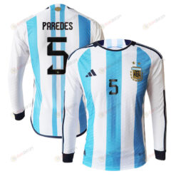 Leandro Paredes 5 Argentina 2022-23 Home Men Long Sleeve Jersey National Team World Cup Qatar
