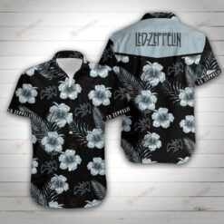 Led zeppelin Leaf & Flower Pattern Curved Hawaiian Shirt In Black & Grey