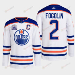 Lee Fogolin 2 Edmonton Oilers White Jersey 2022 Hall Of Fame Patch Away