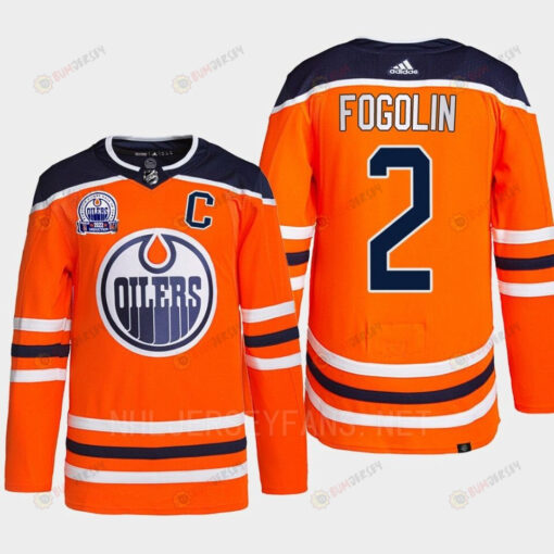 Lee Fogolin 2 Hall Of Fame Patch 2022 Edmonton Oilers Orange Jersey