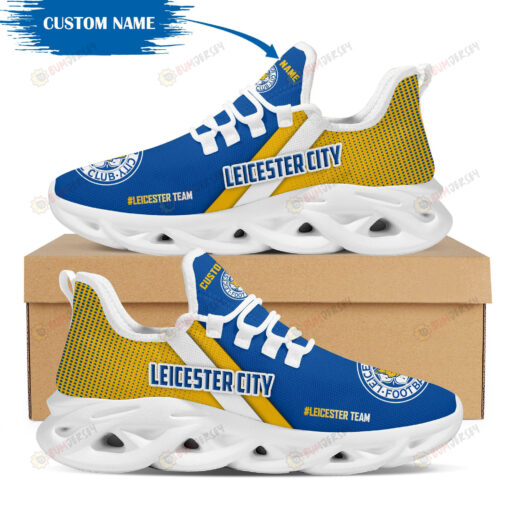 Leicester City Logo Custom Name Pattern 3D Max Soul Sneaker Shoes In Blue And Yellow