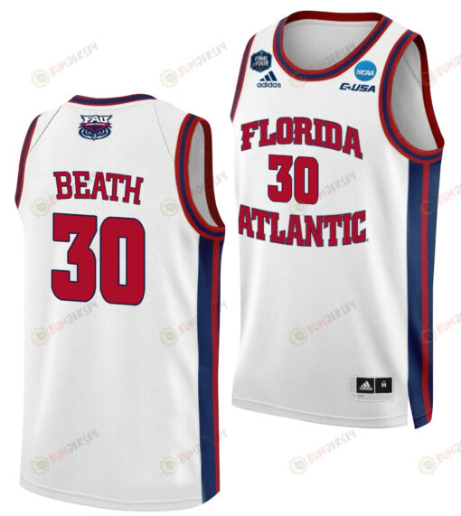 Leo Beath 30 FAU Owls 2023 Final Four Basketball Men Jersey- White