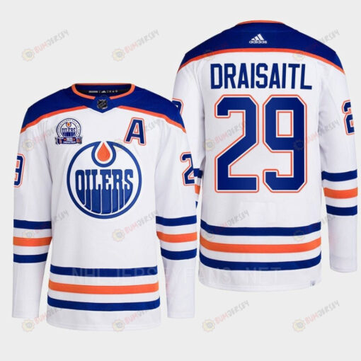 Leon Draisaitl 29 Edmonton Oilers White Jersey 2022 Lee Ryan Hall Of Fame Patch Away