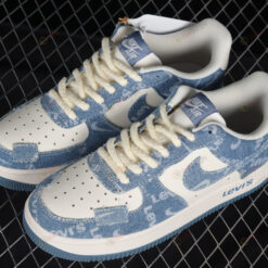 Levi's x Nike Air Force 1 Beige Blue Shoes Sneakers