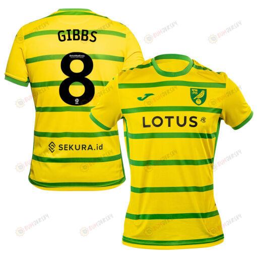 Liam Gibbs 8 Norwich City 2023/24 Home Men Jersey - Yellow