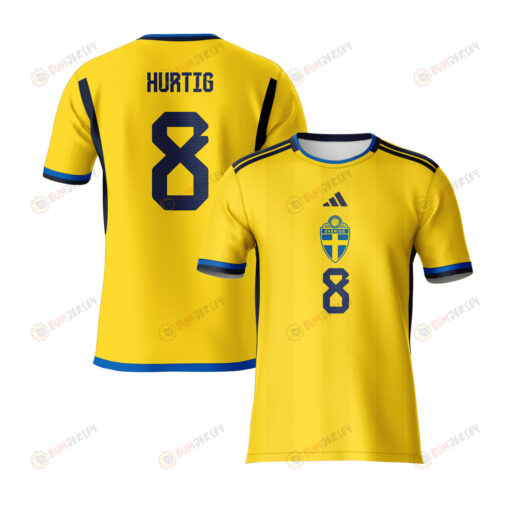 Lina Hurtig 8 Sweden 2023 Youth Home Jersey - Yellow - All Over Printed Jersey