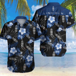 Lincoln Floral And Leaves Pattern Curved Hawaiian Shirt In Black