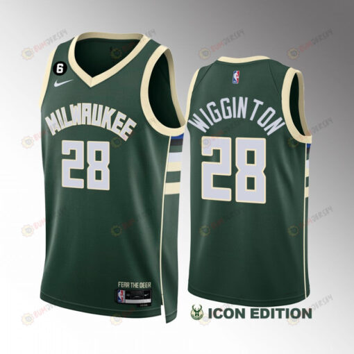 Lindell Wigginton 28 Milwaukee Bucks Green Jersey 2022-23 Icon Edition NO.6 Patch