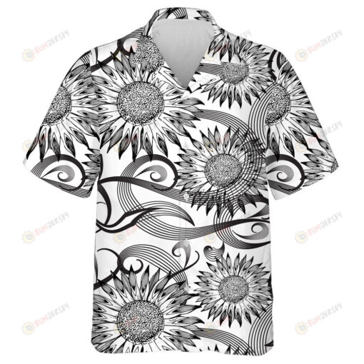 Line Art Tracery Isolated Flourish Sunflowers Ornaments Hawaiian Shirt