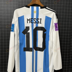 Lionel Messi 10 Argentina National Team World Cup 2022 Patch - Home Men Long Sleeve Jersey