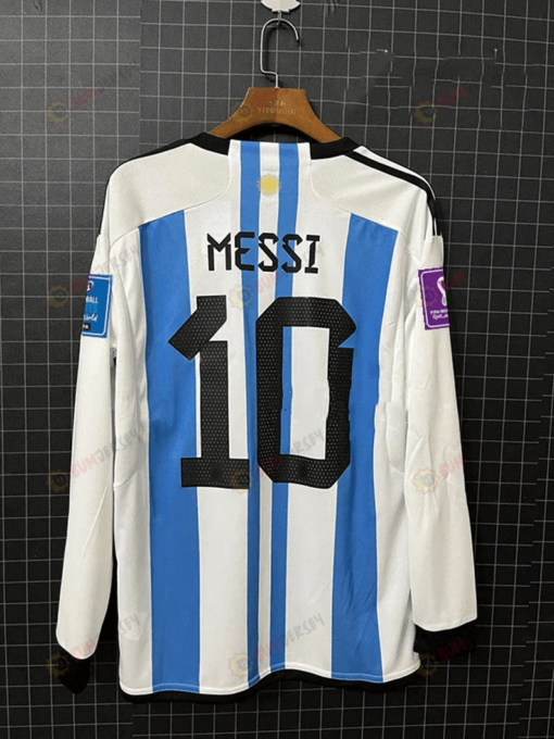 Lionel Messi 10 Argentina National Team World Cup 2022 Patch - Home Men Long Sleeve Jersey