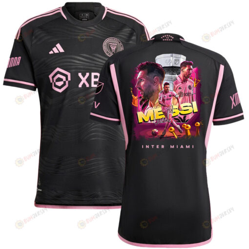 Lionel Messi 10 Inter Miami Celebrates Leagues Cup Win 2023 Black Jersey - Men